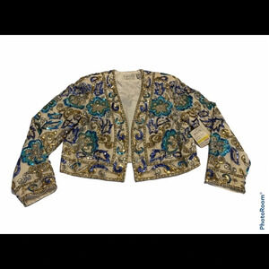 NWT Vtg Black Tie Oleg Cassini Bead Matador Jacket